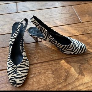zebra sling back kitten heels